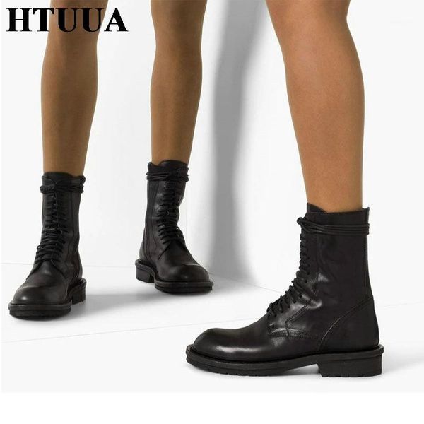 

htuua fashion brand design women boots british style short boots female casual lace-up rider motorcycle sx42191, Black