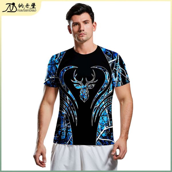 

fashion summer new men's trend printed short sve round neck t-shirt for men, Black