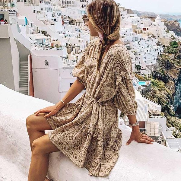 

leopard print dress 2021 new summer dress for women mini short sleeve belt tied gypsy casual dress female, Black;gray