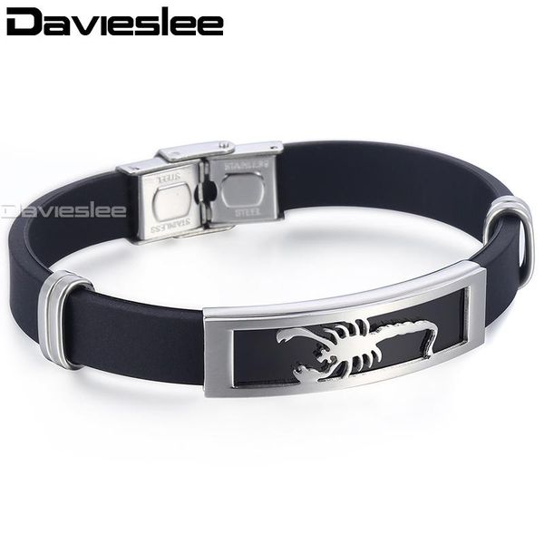 

davieslee mens bracelet chain wristband scorpion silicon stainless steel clasp black silver color bracelet for men 10mm lkbm151