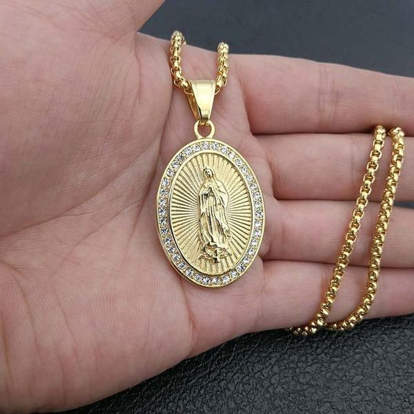 

pendant necklaces charms colar zircon necklace for mother gifts virgin mary women men statement sweater chain religious jewelry, Silver