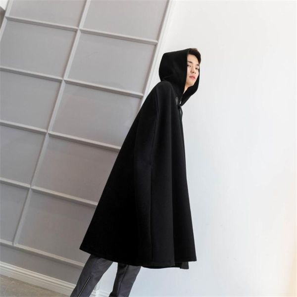 

men's coat fall/winter new fashion men's hooded wool coat long sleeveless cape cape, Black