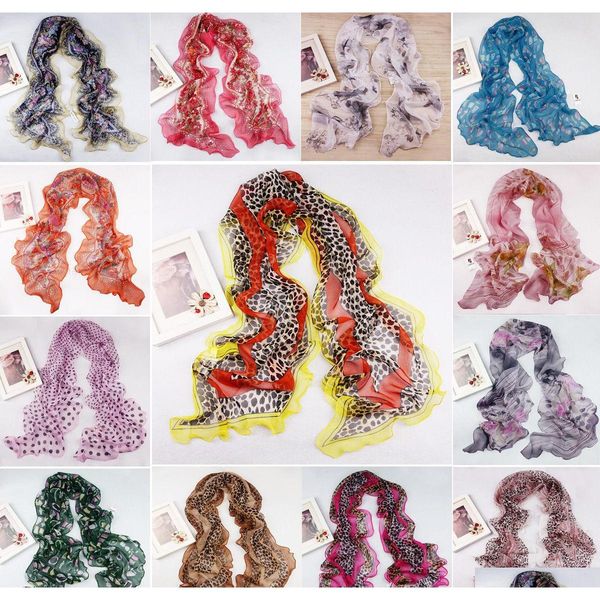 

170x34cm 14styles new women's fashion georgette leopard long wrap shawl beach silk scarf fashion accessories wrap n7skt, Blue;gray