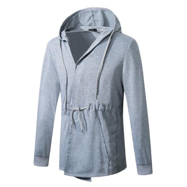 

fashion casual sports men's waist drawstring jacket long sleeve hooded cardigan sweater, Black