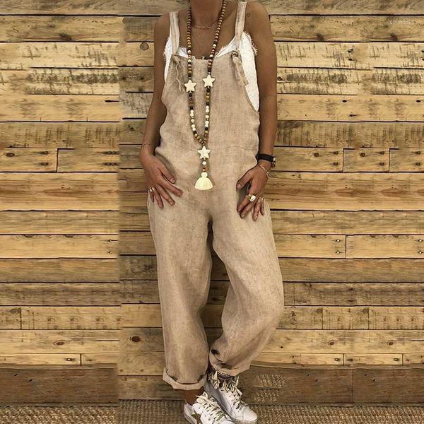 

casual women overalls wide leg pants long trousers female loose rompers vocation dungarees vintage cotton linen jumpsuits1, Black;white