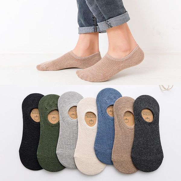 

10 pieces=5 pairs men socks set cotton non-slip silicone no show socks spring summer solid color business sock slipper1, Black