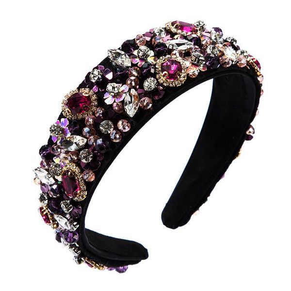 

high-end personalized fashion glass diamond diamond flower all-match fashionable women's hair band super flash wide edge palace style h, Slivery;white