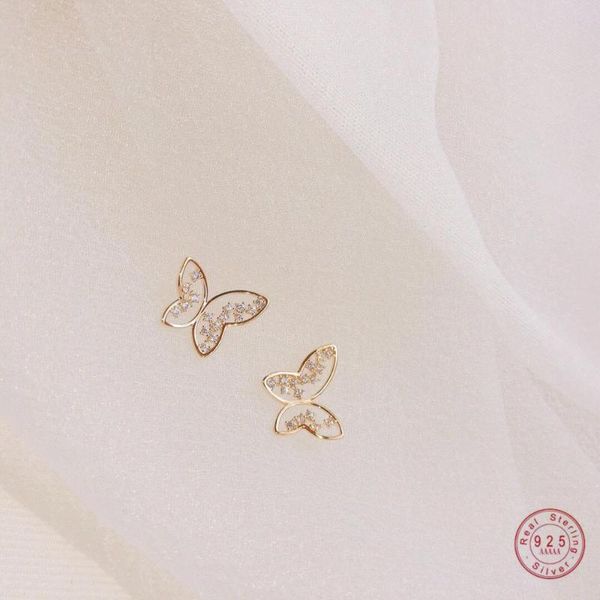 

925 sterling silver bohemian golden hollow butterfly earrings women exquisite small casual jewelry accessories girlfriend gift, Golden;silver