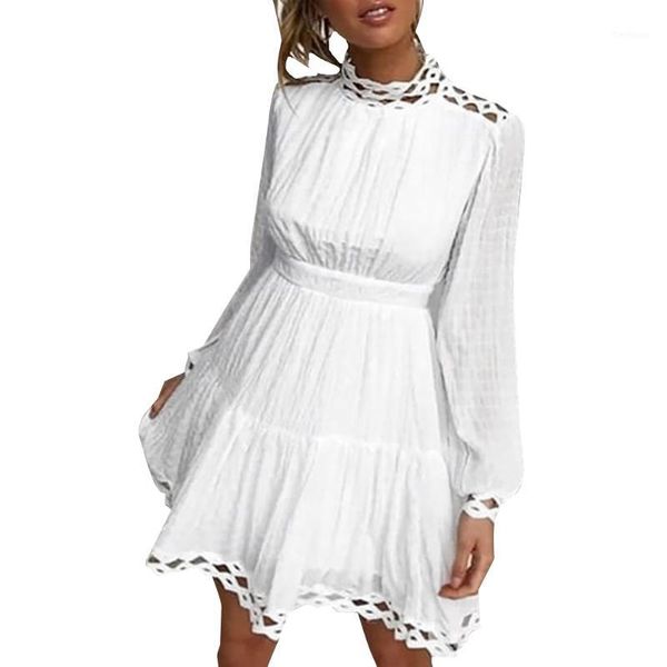 

solid turtleneck long sleeve women min dress female fashion hollow out a line autumn spring short elegant party dresses 20201, Black;gray