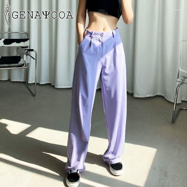 

genayooa brand purple wide leg pants korean streetwear flat trousers women office ladies suit pants high waist 2020 harajuku1, Black;white