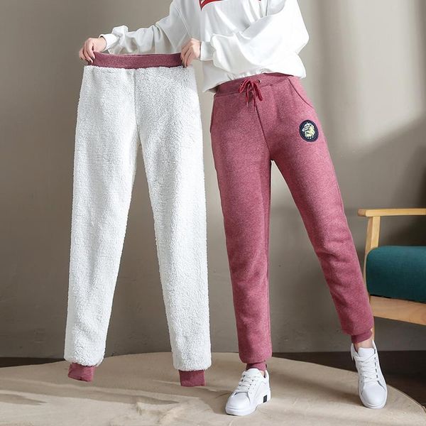 

autumn winter harem warm pants women's thick velvet cashmere sports pants candy color women loose winter causal women trousers, Black;white