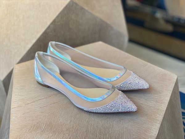 

elegant red bottom galativi strass flat women's designer flats ballet shoes mesh lady girls pointed toe comfort party wedding walking, Black