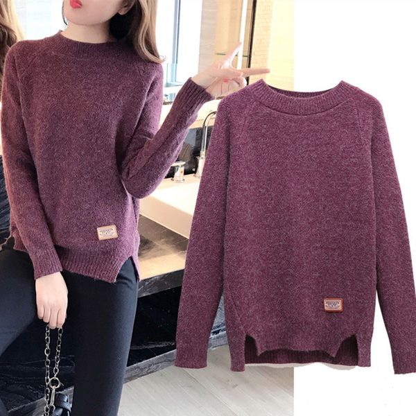 

2021 new casual winter looses fashion knitted-shirt around the neck long sleeve women's knitted shirt plus size r417 ab0n, White;black