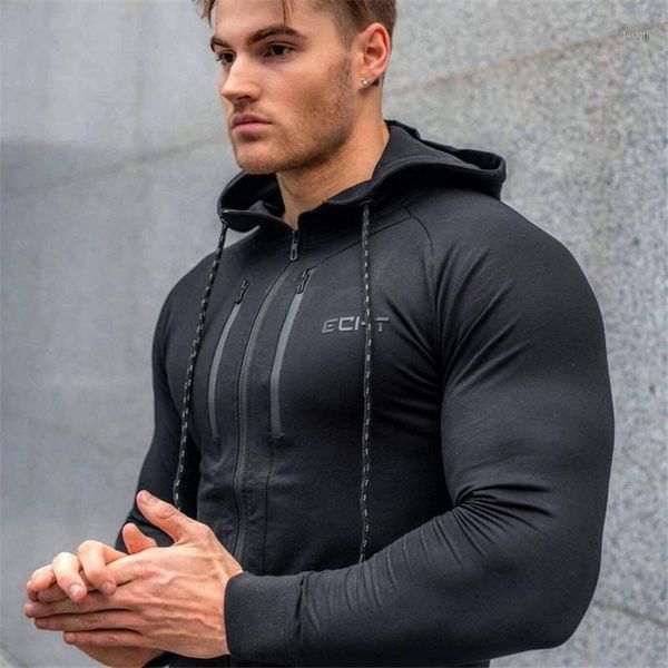 

new men cotton zipper patchwork hoodies sweatshirt gyms fitness hooded pullover man casual sportswear clothing1, Black