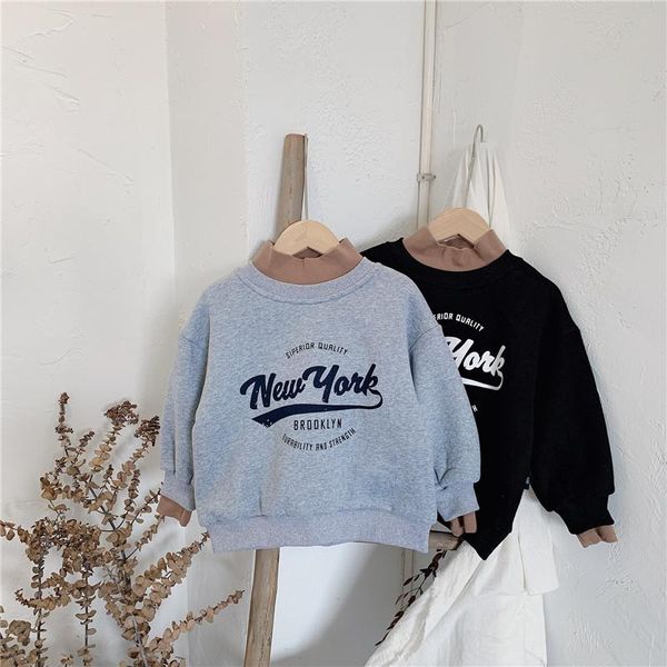 

gooporson fall kids clothes letter printed fleece warm sweatshirt winter littlr girls outfits korean fashion thickened boys, Black