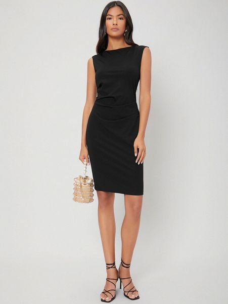 

motf premium viscose gathered bodycon dress o7dv#, Black;gray