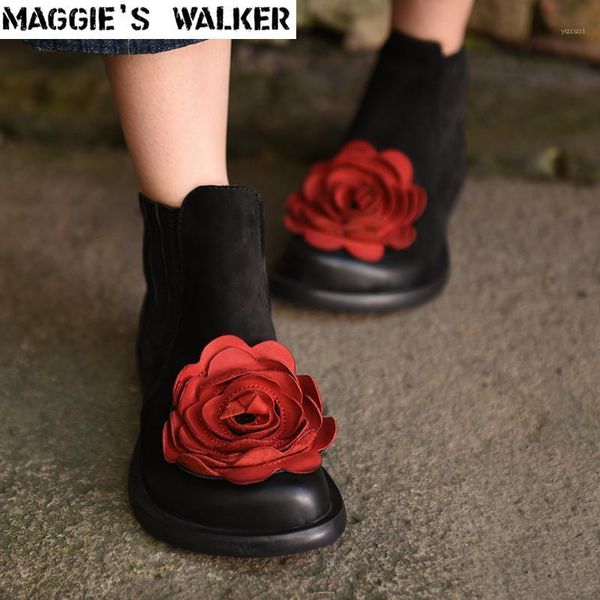 

boots maggie's walker arrival women's fashion genuine leather casual shoes slip-on floral round-toe size 35~411, Black
