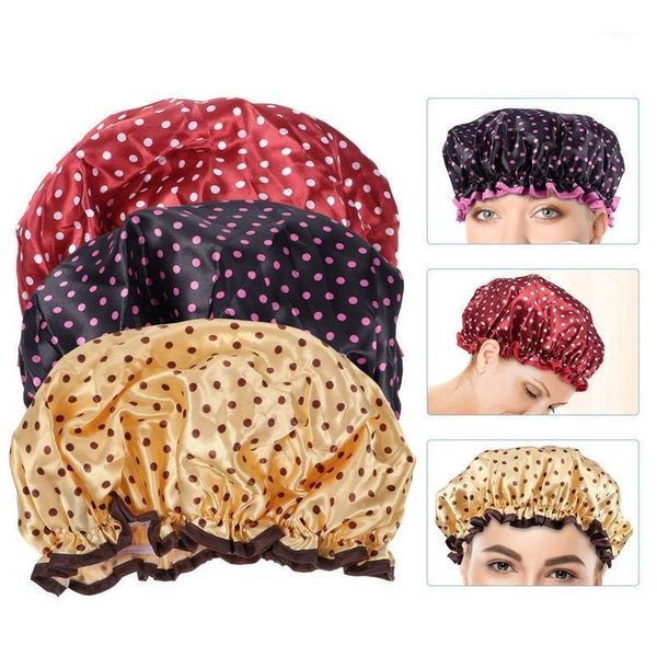 

shower caps 3pcs reusable printed bathing double layer for woman1