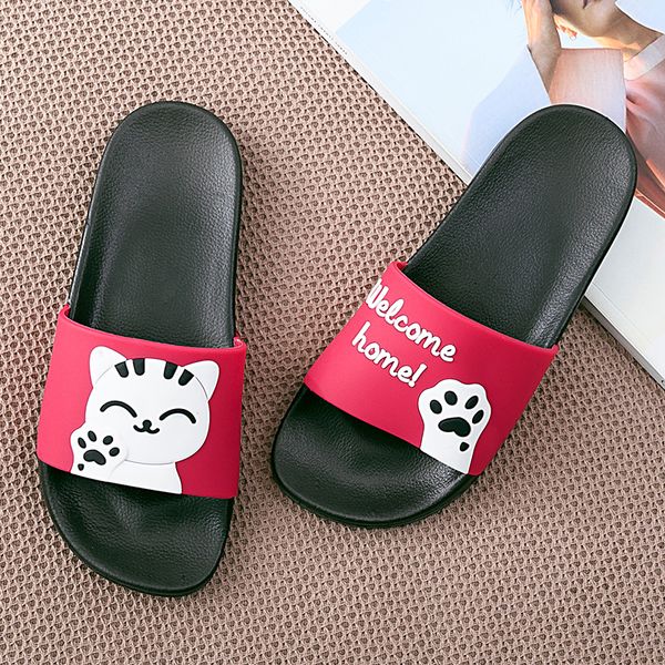 

women summer slippers 2020 new non-slip soft pvc cartoon lucky cat indoor bedroom floor men home house shoes girl ladies slides, Black