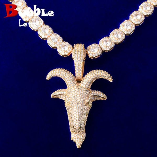 

chains gold color sheep head pendant animal charm men zircon hip hop necklace rock jewelry with 12mm cuban chain, Silver