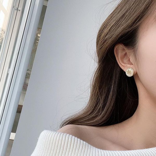 

stud timeonly statement camellia coin no pierced ears earring retro simple charm anniversary gift accessories for women, Golden;silver