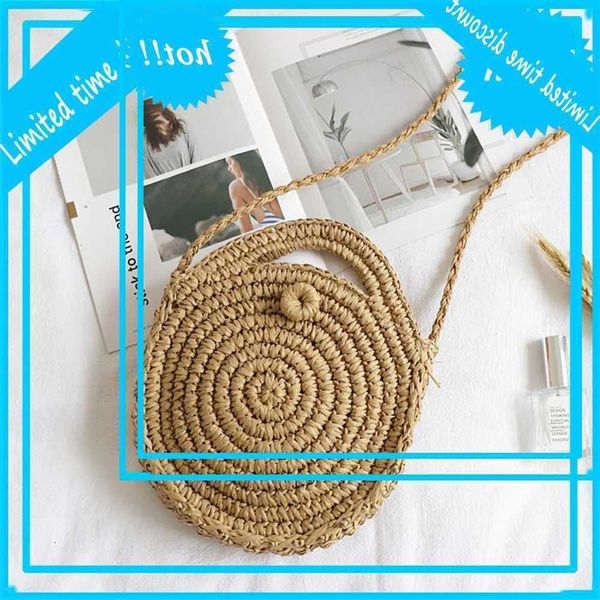 

simple round woven handbag japanese and korean beach leisure vacation single messenger straw bag