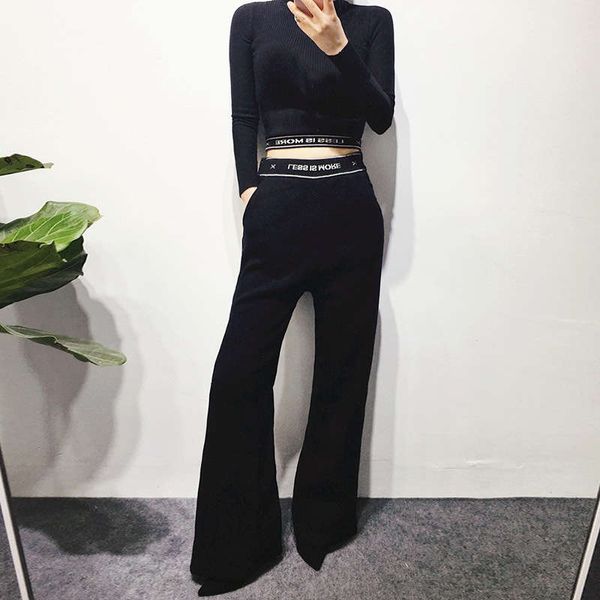 

korean new sports knitting suit slim fit with split pants, Gray