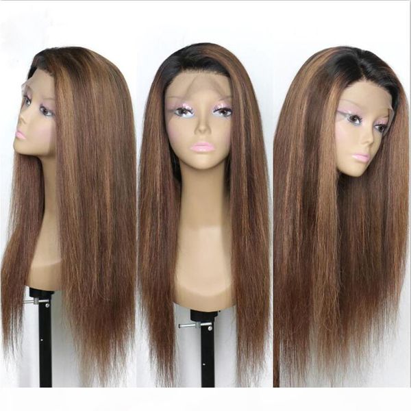 

oulaer t1b 27#p30# lace front human hair wigs pre plucked straight with baby hair for black women brazilian virgin hair, Black;brown