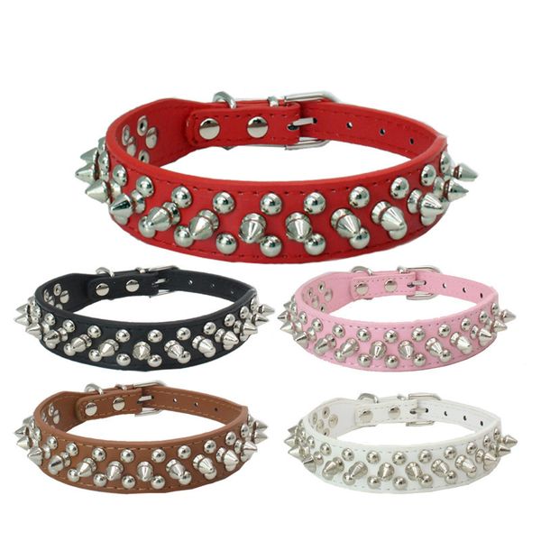 Cooles Nieten-Hundehalsband, verstellbar, kleines Hundehalsband, Punk, runder Kopf, Nagel, Haustierkette, PU-Halsband-Zubehör