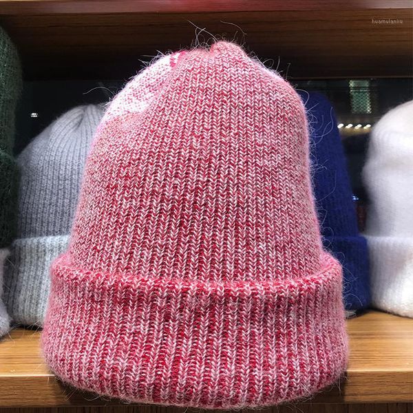 

weme 2020 simple style fur beanie hat for women winter warm knitted hat female cap1