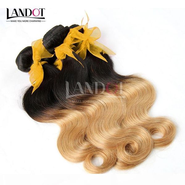 

ombre indian body wave virgin human hair extensions two tone 1b 27# honey blonde ombre indian body wavy remy human hair weaves 3bundles, Black