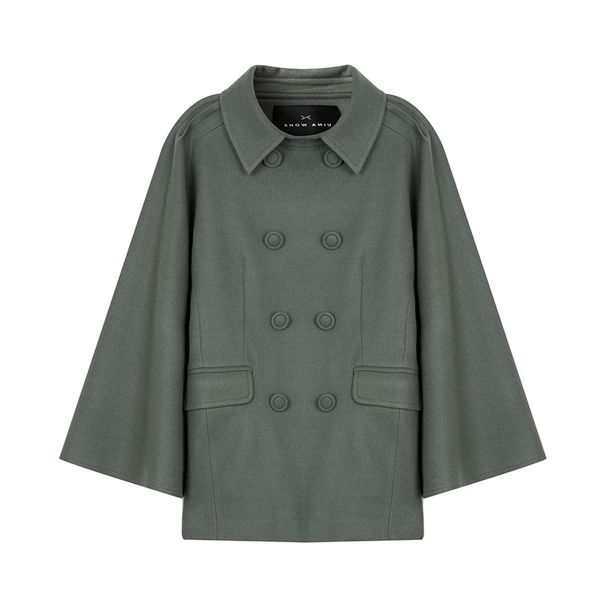 

mteng yujia cape female autumn winter bat woolen coat korean version student, Black
