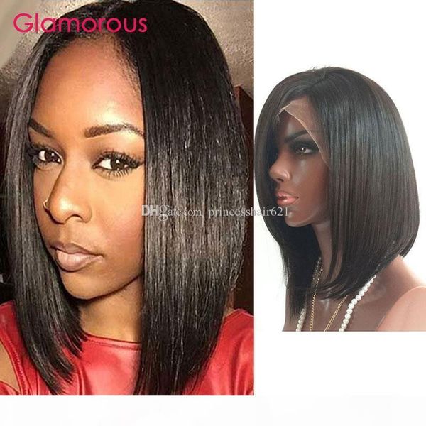 

glamorous brazilian human hair lace front wig bob full lace wig wholesale price short peruvian indian human hair wigs 8-14in in stock, Black;brown