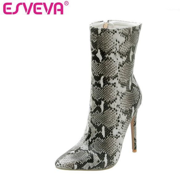 

boots esveva 2021 women shoes ankle pointed toe elegant zipper thin high heel motorcycle platform boot size 34-431, Black