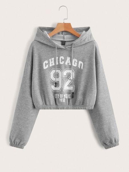 

letter graphic drop shoulder crop hoodie g0hm#, White;black