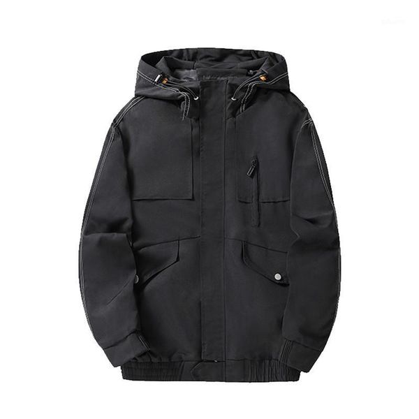 

men casual for autumn&winter letter printed jackets long sleeve hoodies zipper outcoat patchwork rainproof windbreaker oversize1, Black;brown