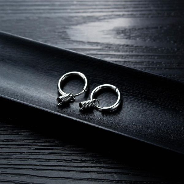 

hoop & huggie men's stainless steel earrings with spring charm hip hop guys gifts bf gift, Golden;silver