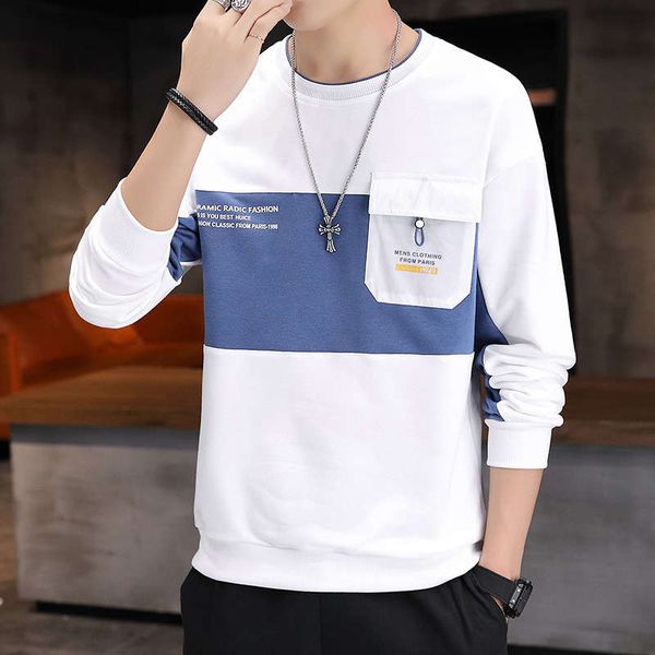 

men's 2020 autumn new korean fashion cool t-shirt men's casual loose color matching sweater, Black