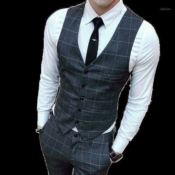 

plaid suit vest mens business casual vest waistcoat men slim fit fashion vests 4xl - s1, Black;white