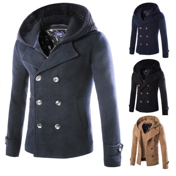 

europe and america new style men deconstructable wool cap short woolen coat two-piece slim fit double breasted men's wear1, Black