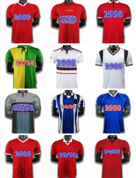 

retro 1998 1999 2000 united soccer jerseys solskjaer giggs scholes beckham ronaldo 98/99/00 retro football shirt s-2xl, Black;yellow