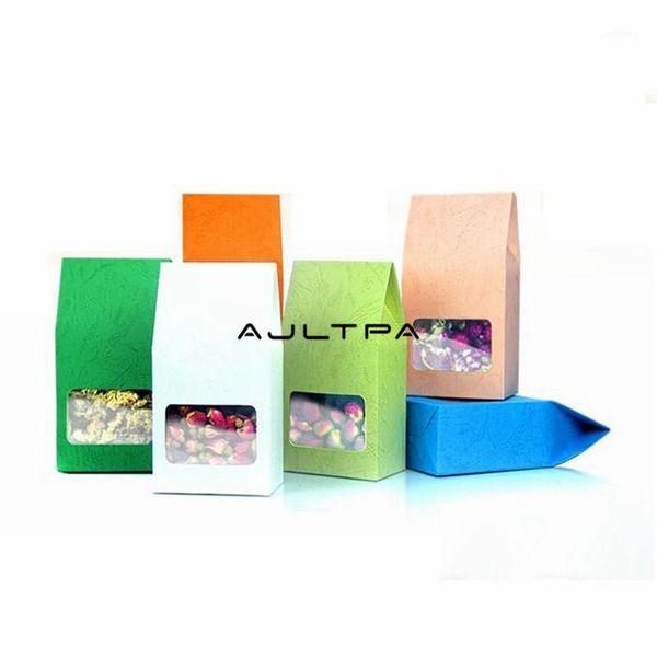 

gift wrap 300pc stand up clear window bag, colorful kraft paper packaging pouch for candy cookie baking packing standing box1