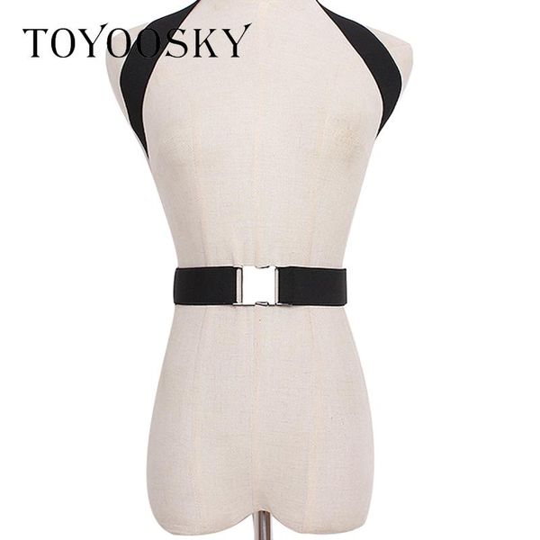 

toyoosky 2020 new brand elastic women belts 4 colors harness cross elastic metal buckle catwalk new concavehanging neck strap, Black;brown