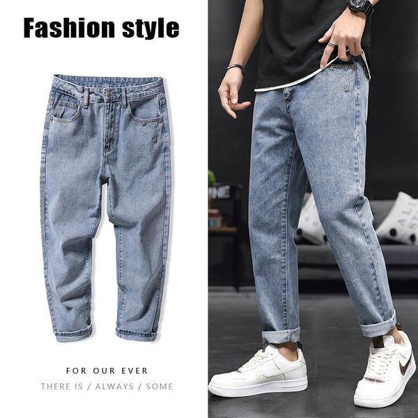 

jeans men fashion brands fall korean trend slim feet elastic leisure loose japanese style all-matching long pants, Blue