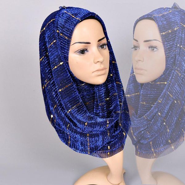 

2020 Fashion Gold silk viscose Scarf women muslim hijab Plain head shawls Islamic female foulard musulman Bandana1, Blue;gray