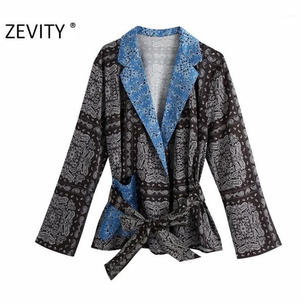 

zevity women vintage patchwork totem flower print casual smock blouse shirt women bow sashes kimono blusa chic retro ls72401, White