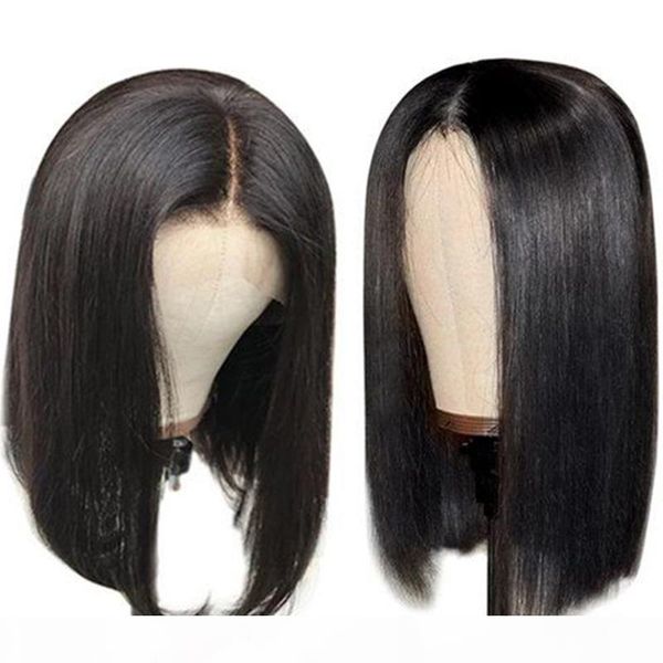 

human bob front lace wigs for black woman part virgin peruvian short cut lacefront wig bob pre plucked hairline with baby hairs, Black;brown