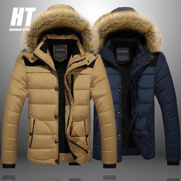 

warm winter 2020 men parka casual hooded men's jacket fur lined solid snow parkas outerwear thick thermal coats large size m-6xl, Black
