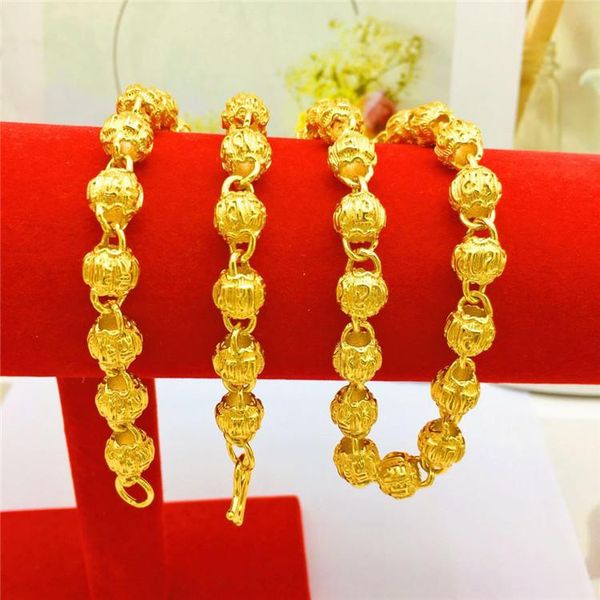 

luxury 14k gold necklace thick yellow gold 9n six-character mantra bead necklace for men's wedding engagement annversary jewelry, Silver