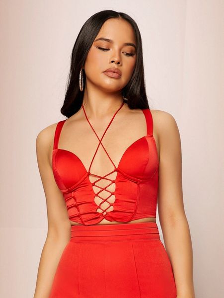 

lace up crop halter 15rl#, White